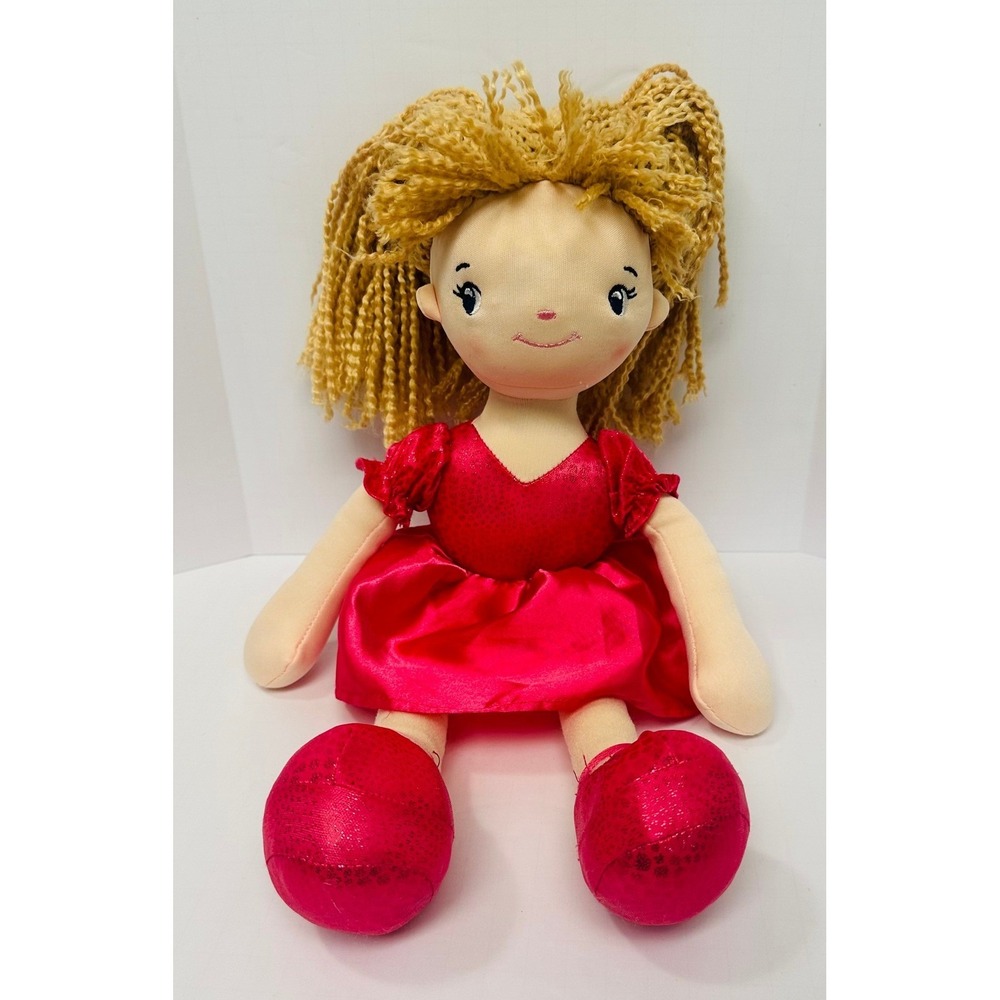 Linzy Toys Hot Pink Sparkle Dress Blonde Hair 16" Stuffed Plush Rag Doll Toy